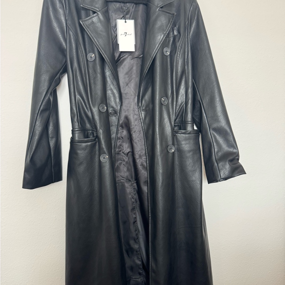7 For All Mankind NWT Women’s Black Faux Leather Trench Coat